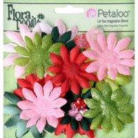 Petaloo - Flora Doodles Collection - Layering Fabric and Glitter Flowers - Daisies - Small - Jolly Christmas