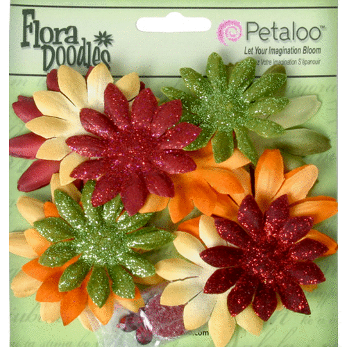 Petaloo - Flora Doodles Collection - Layering Fabric and Glitter Flowers - Daisies - Small - Autumn