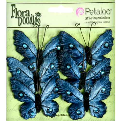 Petaloo - Flora Doodles Collection - Velvet Butterflies - Medium - Deep Blue