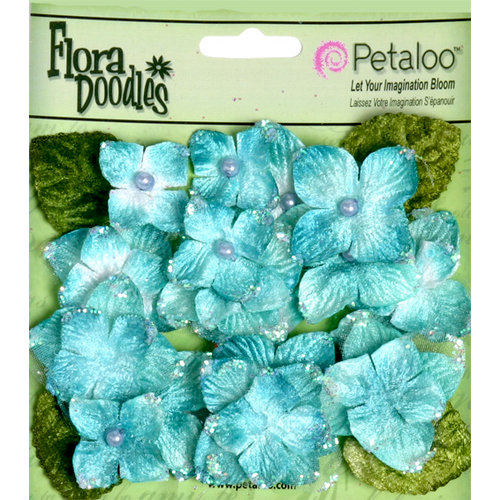 Petaloo - Flora Doodles Collection - Velvet Hydrangeas - Aqua Blue