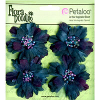 Petaloo - Flora Doodles Collection - Beaded Peonies - Small - Deep Blue