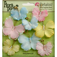 Petaloo - Flora Doodles Collection - Sheer Butterflies - Blue Pink and Yellow