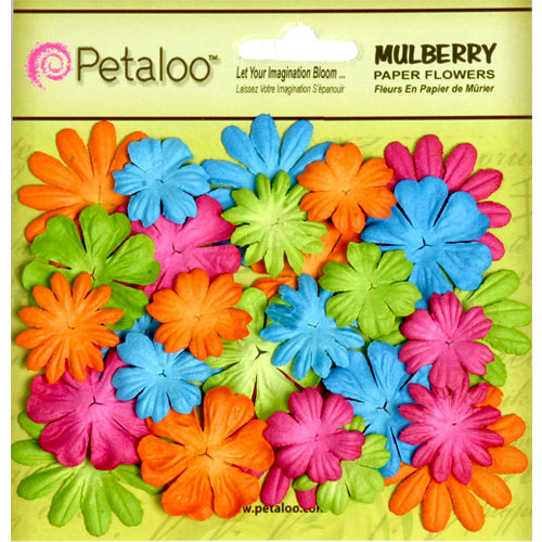 Petaloo - Flora Doodles Collection - Mulberry Flowers - Mini - Delphiniums - Fuschia Green Blue and Orange