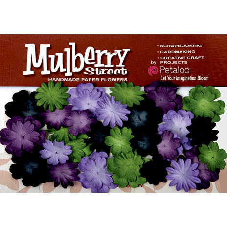 Petaloo - Mulberry Street Collection - Handmade Paper Flowers - Mini Delphiniums - Lavender Purple Green and Black