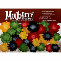 Petaloo - Mulberry Street Collection - Handmade Paper Flowers - Mini Delphiniums - Red Yellow Dark Blue and Green, CLEARANCE