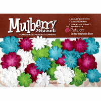 Petaloo - Mulberry Street Collection - Handmade Paper Flowers - Mini Delphiniums - Teal Fuschia Chartreuse and White, CLEARANCE