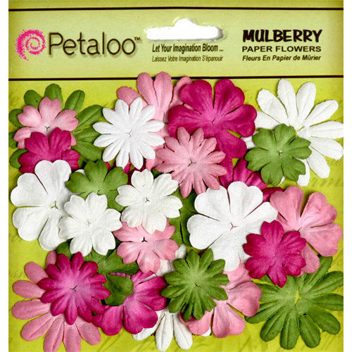 Petaloo - Flora Doodles Collection - Mulberry Flowers - Mini - Delphiniums - Pink White Chartreuse and Fuschia