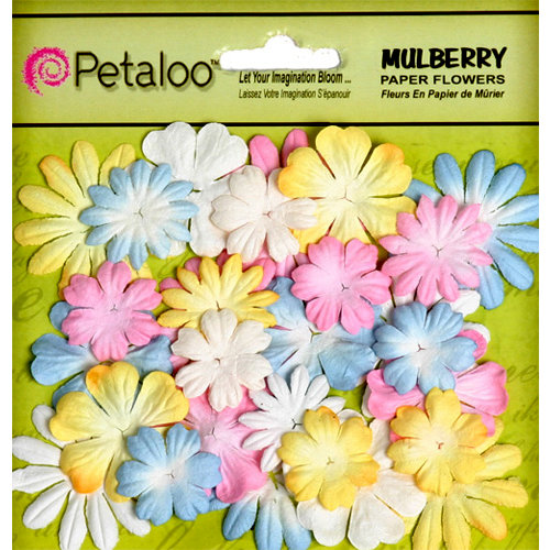Petaloo - Flora Doodles Collection - Mulberry Flowers - Mini - Delphiniums - Soft Pink Soft Blue Soft Yellow and White