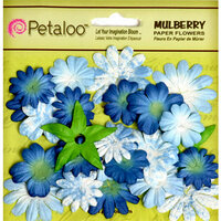 Petaloo - Flora Doodles Collection - Mulberry Flowers - Mini Daisies with Tyedye - Blue