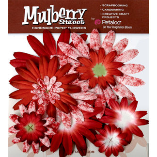 Petaloo - Mulberry Street Collection - Handmade Paper Flowers - Large Daisies with Tyedye - Red, CLEARANCE