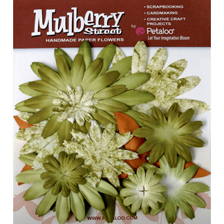 Petaloo - Mulberry Street Collection - Handmade Paper Flowers - Large Daisies with Tyedye - Green, CLEARANCE