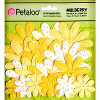 Petaloo - Flora Doodles Collection - Embossed Mulberry Flowers - Daisies - Yellow