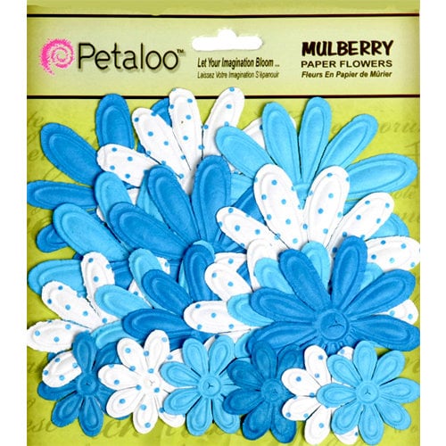 Petaloo - Flora Doodles Collection - Embossed Mulberry Flowers - Daisies - Blue