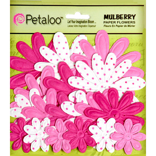 Petaloo - Flora Doodles Collection - Embossed Mulberry Flowers - Daisies - Fuschia
