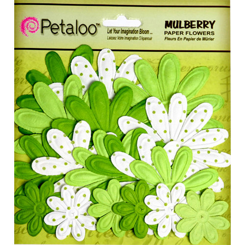 Petaloo - Flora Doodles Collection - Embossed Mulberry Flowers - Daisies - Chartreuse