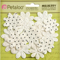 Petaloo - Flora Doodles Collection - Embossed Mulberry Flowers - Daisies - Mini - White