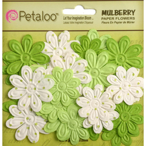 Petaloo - Flora Doodles Collection - Embossed Mulberry Flowers - Daisies - Mini - Chartreuse