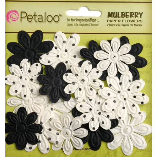 Petaloo - Flora Doodles Collection - Embossed Mulberry Flowers - Daisies - Mini - Black and White