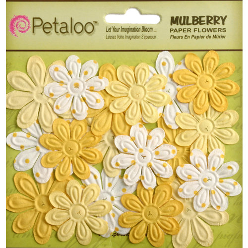 Petaloo - Flora Doodles Collection - Embossed Mulberry Flowers - Daisies - Mini - Tulip Yellow
