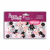 Petaloo - Flora Doodles Collection - Flowers - Mini Florettes Paper Flowers - White, Black, Grey and Pink, CLEARANCE