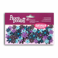 Petaloo - Flora Doodles Collection - Flowers - Mini Florettes Paper Flowers - Light Blue, Dark Blue, Lavender and Purple, CLEARANCE