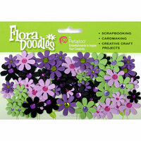 Petaloo - Flora Doodles Collection - Handmade Paper Flowers - Jeweled Florettes - Lavender Purple Green and Black, CLEARANCE