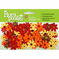 Petaloo - Flora Doodles Collection - Handmade Paper Flowers - Jeweled Florettes - Yellow Brown Orange and Red, CLEARANCE
