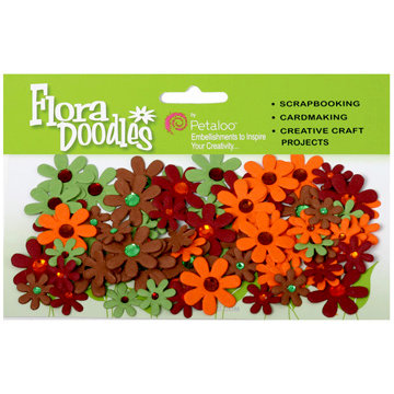 Petaloo - Flora Doodles Collection - Handmade Paper Flowers - Jeweled Florettes - Fall, CLEARANCE