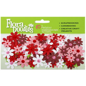 Petaloo - Flora Doodles Collection - Handmade Paper Flowers - Jeweled Florettes - Valentines Day Red