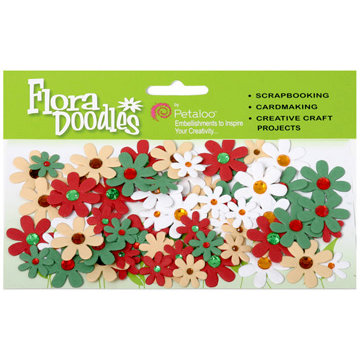 Petaloo - Flora Doodles Collection - Handmade Paper Flowers - Jeweled Florettes - Traditional Christmas, CLEARANCE