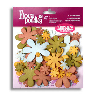 Petaloo - Flora Doodles Collection - Flowers - Fancy Foam Flowers - Gold, Peach, Blue and Green
