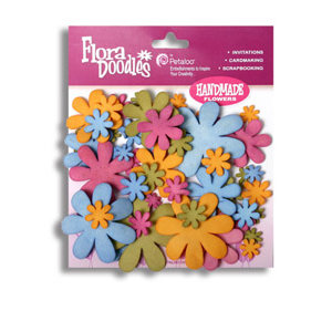 Petaloo - Flora Doodles Collection - Flowers - Fancy Foam Flowers - Fuschia, Green, Blue and Orange, CLEARANCE