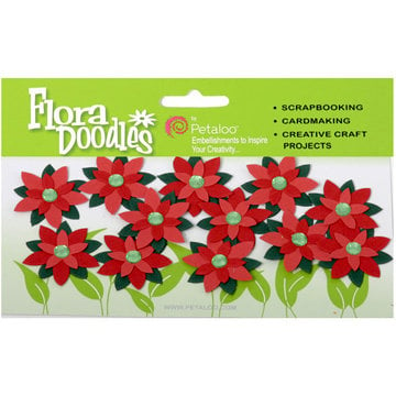 Petaloo - Flora Doodles Collection - Handmade Paper Flowers - Jeweled Poinsettias - Red, CLEARANCE