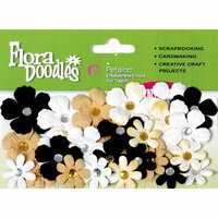 Petaloo - Flora Doodles Collection - Handmade Paper Flowers - Tye-Dyed Gypsies - Black Gold and White, CLEARANCE