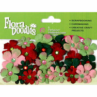 Petaloo - Flora Doodles Collection - Handmade Paper Flowers - Tye-Dyed Gypsies - Red Pink and Green, CLEARANCE
