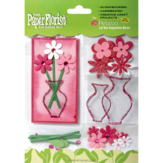 Petaloo - The Paper Florist Design Kit - Clear Vases - Fuschia Pink and White, CLEARANCE