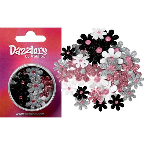 Petaloo - Dazzlers Collection - Small Glittered Florettes - Pink Grey White and Black