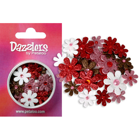 Petaloo - Dazzlers Collection - Small Glittered Florettes - Red White Pink and Chocolate, CLEARANCE