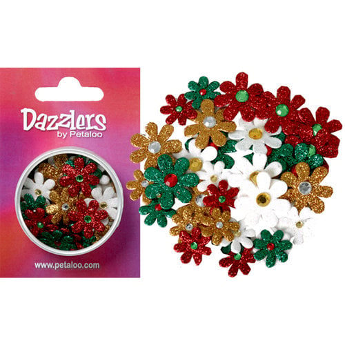 Petaloo - Dazzlers Collection - Small Glittered Florettes - Traditional Christmas - Red Green Gold and White, CLEARANCE
