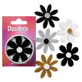 Petaloo - Dazzlers Collection - Large Glittered Florettes - Black White Gold and Silver, CLEARANCE