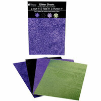 Petaloo - Glitter Paper Sheets - Purple Black Lavendar and Green