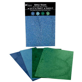 Petaloo - Glitter Paper Sheets - Dark Blue Light Blue Green and Chartreuse