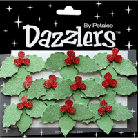 Petaloo - Dazzlers Collection - Christmas - Glittered Sticker Shapes - Holly Clusters