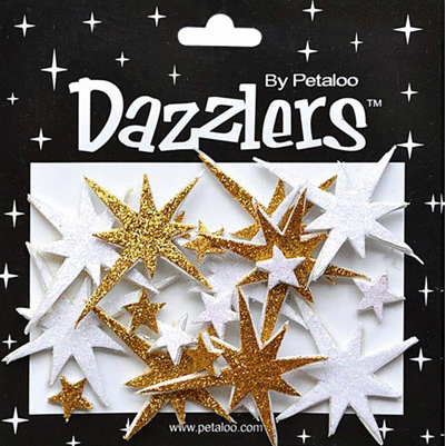 Petaloo - Dazzlers Collection - Christmas - Glittered Sticker Shapes - Northern Stars - Gold and White