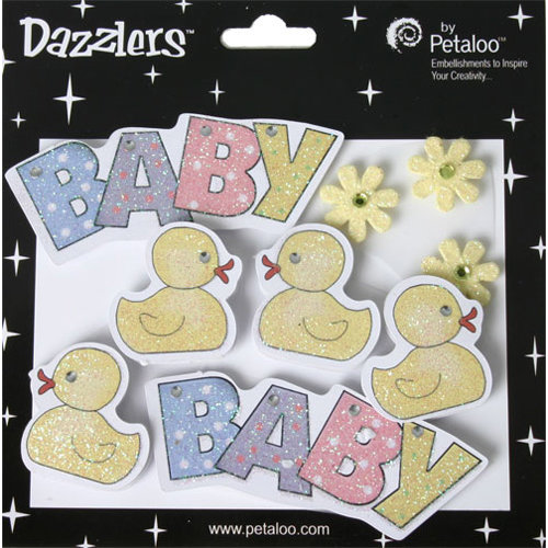 Petaloo - Dazzlers Collection - Glittered Sticker Shapes - Baby - Yellow Ducks