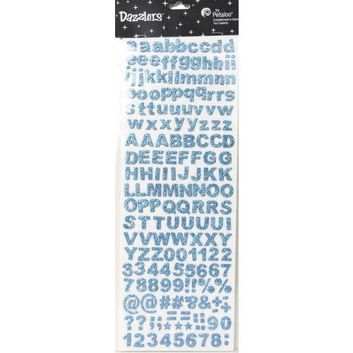 Petaloo - Dazzlers Collection - Glittered Sticker Shapes - Alphabet and Numerals - Blue