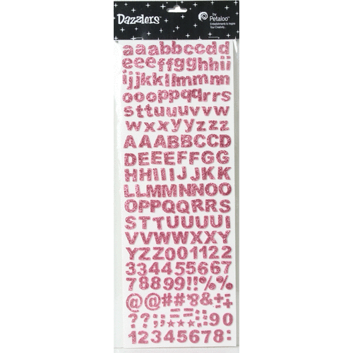 Petaloo - Dazzlers Collection - Glittered Sticker Shapes - Alphabet and Numerals - Pink