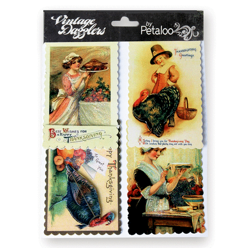 Petaloo - Vintage Dazzlers Collection - Glittered Sticker Shapes - Thanksgiving