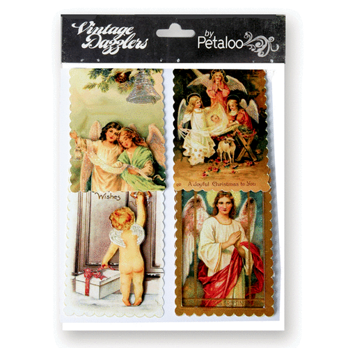 Petaloo - Vintage Dazzlers Collection - Christmas - Glittered Sticker Shapes - Angels