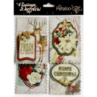 Petaloo - Vintage Dazzlers Collection - Christmas - Glittered Sticker Shapes - Merry Christmas
